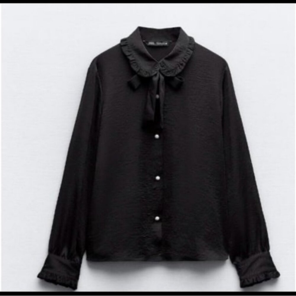 Zara Satin Effect shirt with tie collar